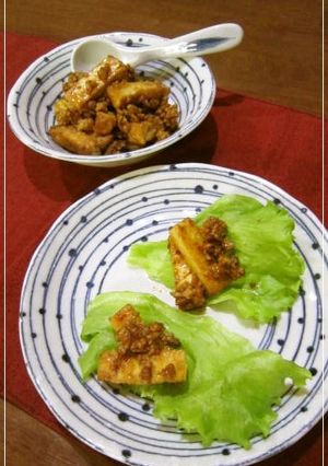 ▽▲厚揚げ肉味噌炒めでレタス巻き△▼-レシピのメイン写真
