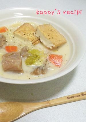 圧力鍋でトロリ＆厚揚げの豆乳味噌鍋-レシピのメイン写真