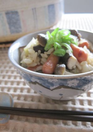 ポークビッツと茸の土鍋ご飯-レシピのメイン写真