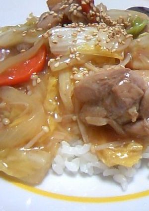 鶏肉と野菜たちのあんかけごはん(^∪^)-レシピのメイン写真
