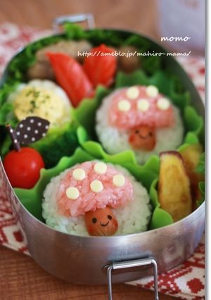 秋キャラ弁☆ミニきのこちゃんおにぎり-レシピのメイン写真