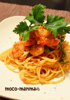 海老とほうれん草のトマトクリームパスタ-レシピのメイン写真