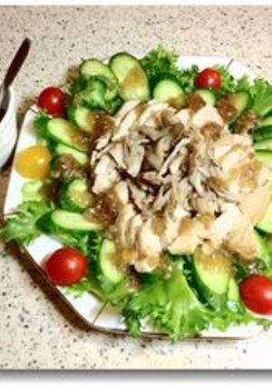 ぷるぷるジュレ添え♪鶏と舞茸の味付蒸し-レシピのメイン写真
