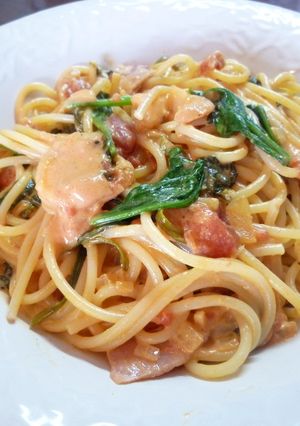 海老とベーコンのトマクリパスタ(^ｰ^)-レシピのメイン写真