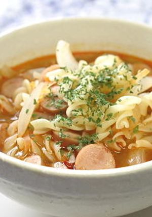 ソーセージとキムチのスープパスタ-レシピのメイン写真