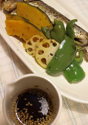 アジの開きと野菜のハーブ焼き&ポン酢-レシピのメイン写真