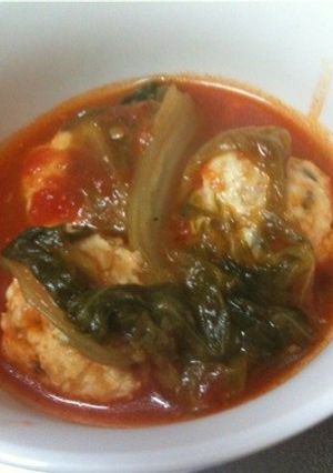 鶏つみれ団子とレタスのトマト煮★-レシピのメイン写真