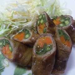 รูปของ ★弁当の定番★甘辛★野菜の肉巻き★