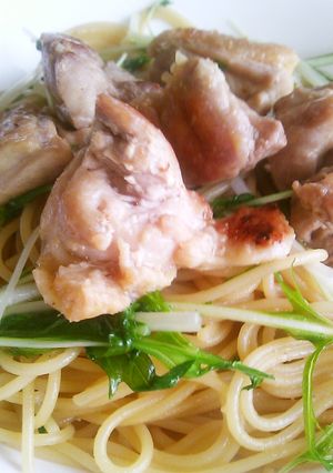 ぴりうま！鶏肉と水菜のわさび醤油パスタ-レシピのメイン写真