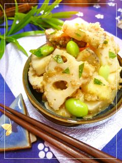 大葉風味*蓮根とじゃが芋の胡桃味噌和え-レシピのメイン写真
