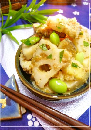大葉風味＊蓮根とじゃが芋の胡桃味噌和え-レシピのメイン写真