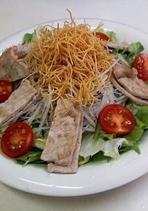 ポークソテーと揚げ麺の焦がし醤油サラダ-レシピのメイン写真