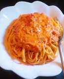 簡単！ずわい蟹のトマトクリームパスタ
