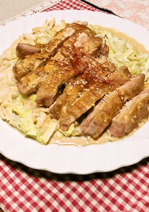 フライパンで♪鶏とキャベツの味噌マヨ蒸し-レシピのメイン写真
