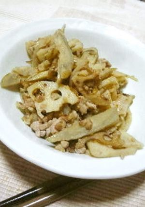 レンコンとごぼうの肉みそ炒め-レシピのメイン写真