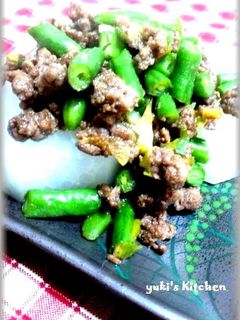 大根のひき肉インゲン炒め乗せ-レシピのメイン写真