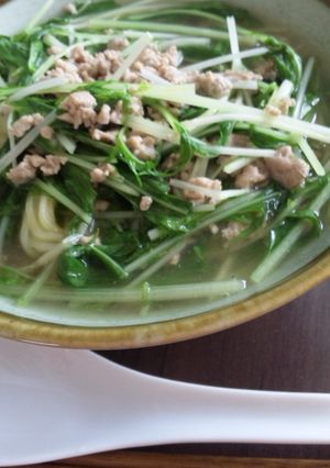水菜とひき肉のあんかけ蕎麦-レシピのメイン写真