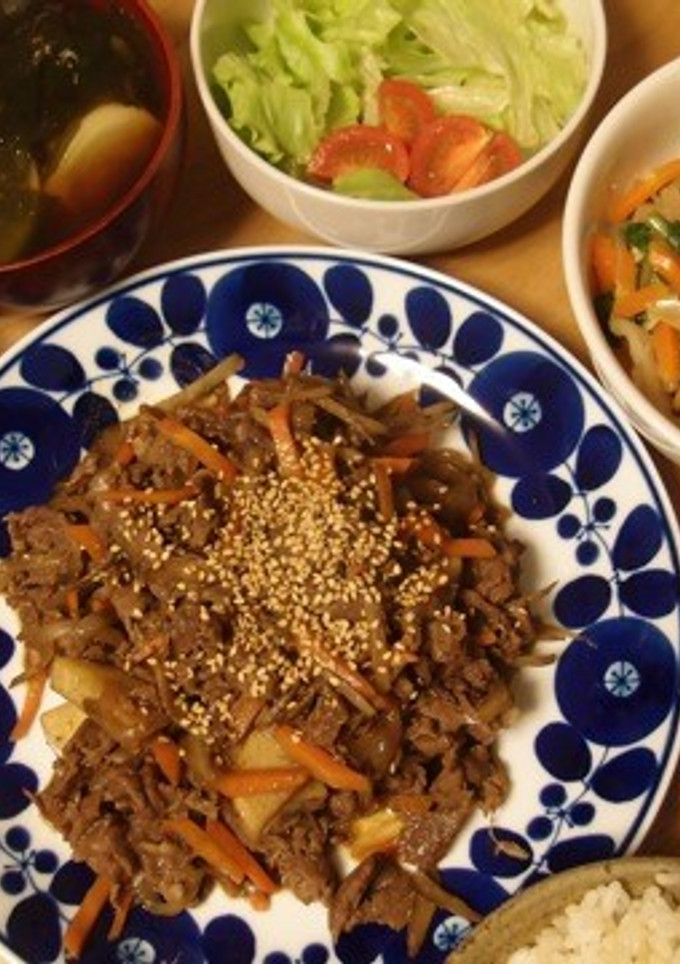 美味！ごぼうと牛肉と長芋の塩麹甘辛炒め-レシピのメイン写真