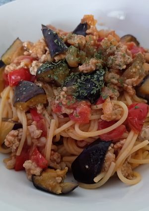 白だしで なす🍆とトマト🍅のボロネーゼ風パスタ-レシピのメイン写真