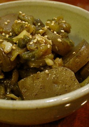 こんにゃくとナスのにんにく味噌炒め-レシピのメイン写真