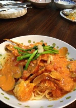 渡り蟹と浅利とクレソンのクリームパスタ-レシピのメイン写真