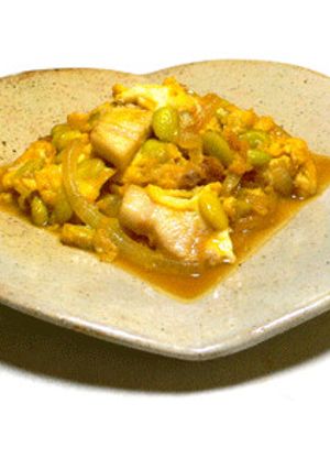 玉ねぎと豚肉と枝豆の簡単昆布つゆで卵とじ-レシピのメイン写真