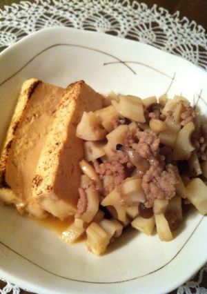 めんつゆで簡単☆焼き豆腐のそぼろ添え-レシピのメイン写真