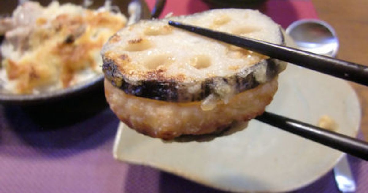 オーブンで焼く、レンコンの鶏つくねはさみ by ☆まめまめ