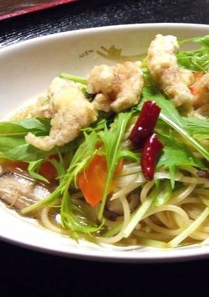 鶏皮の天ぷら和風スープスパゲティ-レシピのメイン写真