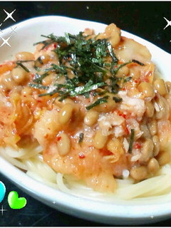 キムチ納豆&ツナおろしのポン酢風味スパ-レシピのメイン写真
