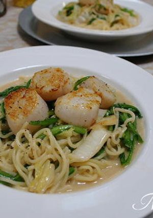 ホタテと春菊のクリーム焼きそば-レシピのメイン写真