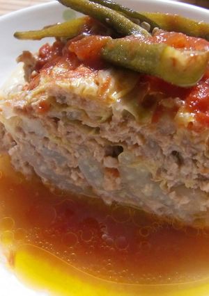 白菜とひき肉の重ね蒸し　トマトソース-レシピのメイン写真