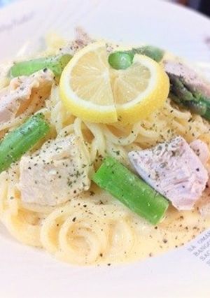 蒸鶏とアスパラのレモンクリームパスタ♡*-レシピのメイン写真