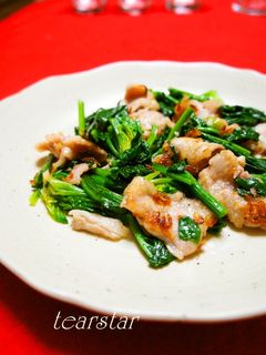 塩麹豚肉とちぢみ法蓮草の中華風香り炒め-レシピのメイン写真