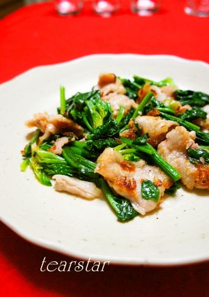 塩麹豚肉とちぢみ法蓮草の中華風香り炒め-レシピのメイン写真