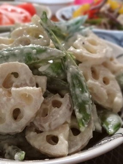 レンジで蓮根とスナップえんどうのマヨ和え-レシピのメイン写真