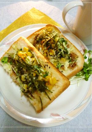 コーン×貝割れ　わさび風味和トースト-レシピのメイン写真