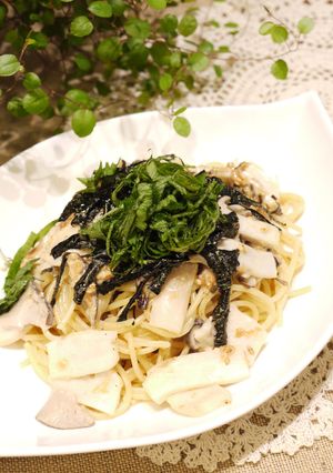 ランチに♪　茸と塩昆布の梅マヨパスタ-レシピのメイン写真
