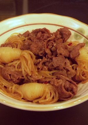 牛肉と小結びしたらきの甘辛煮-レシピのメイン写真