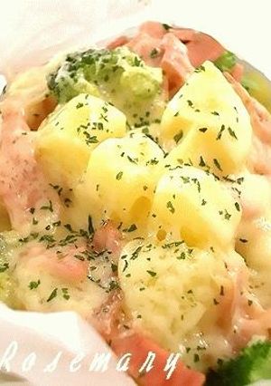 レンジで簡単♪　じゃが芋とベーコンのキムチ＆チーズ蒸し-レシピのメイン写真