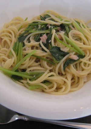 ツナと壬生菜(みぶな)のスープパスタ-レシピのメイン写真