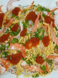 男子飯! 甘辛いお肉とエビの散らし寿司-レシピのメイン写真