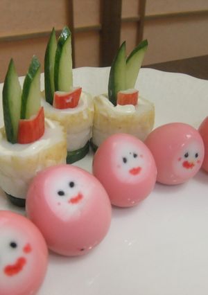 ピンクだるまと門松（おせち料理）-レシピのメイン写真