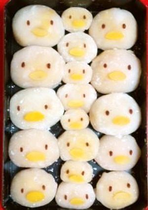 栗きんとんの残りと簡単求肥であひる餅♪-レシピのメイン写真