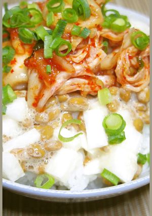 絶対に美味しい！韓国風長芋キムチ納豆ご飯-レシピのメイン写真