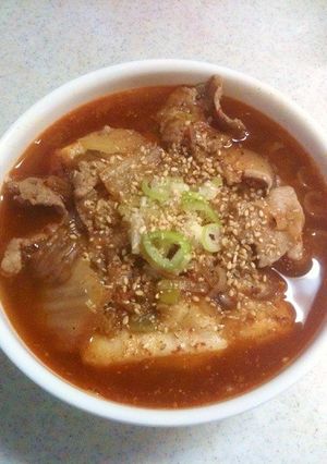 豚肉と白菜とキノコのゴマ風味ピリ辛お雑煮-レシピのメイン写真