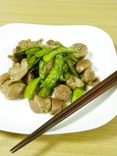 砂肝と絹さやのゆず胡椒炒め-レシピのメイン写真