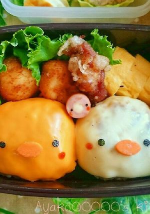 とろ～りチーズ焼きおにぎりdeあひるさん-レシピのメイン写真
