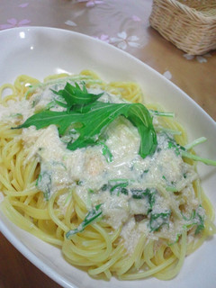 水菜とエノキの明太クリームパスタ-レシピのメイン写真