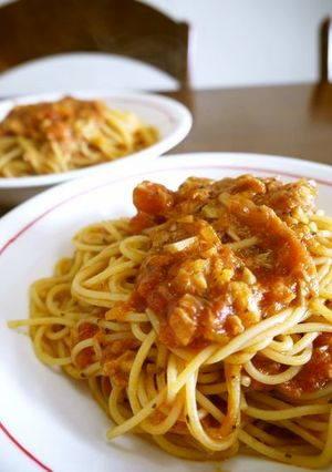 ツナとバジルのトマトソースパスタ♪-レシピのメイン写真